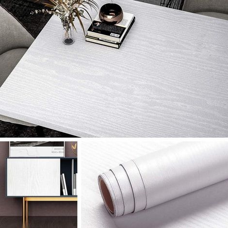 Papier Adhésif pour Meuble Bois Blanc Papier Peint Adhésif Mural Décoratif Amovible Lavable Autocollant Stickers Meubles pour Cuisine 45CM2M (1/5)