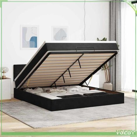 Cadre de lit ottoman avec matelas - 3312640 - Velours noir - 180x200 cm - Rangement hydraulique (1/5)