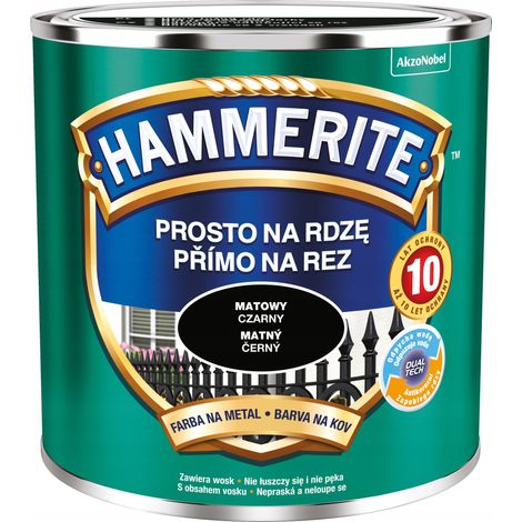 Pintura metálica Hammerite Straight to Rust, negro mate, 0,25 L