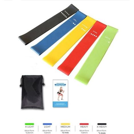 Lot de 5 Bandes de Résistance Élastique Latex pour Salle de Gym, Exercice, Yoga, Pilâtes, Kinésithérapie, Rééducation et Motrice (1/4)