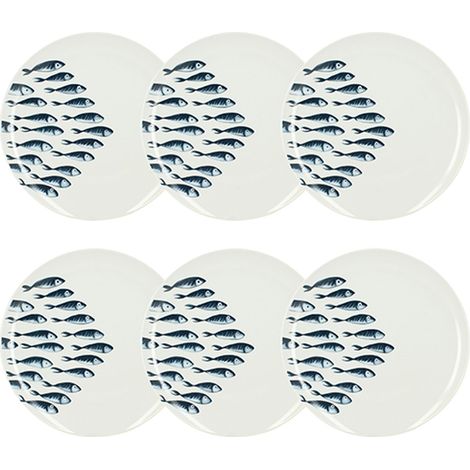 Lot de 6 assiettes plates en porcelaine 26,5cm, PESCARE