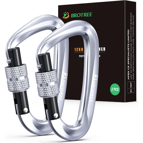 12KN Aluminum Locking Carabiner (1200kg) Heavy Load Carabiner Tactical Screw for Hammock, Camping, Hiking, Outdoor - 8cm D Shape - Pack of 2 or 4 (1/5)