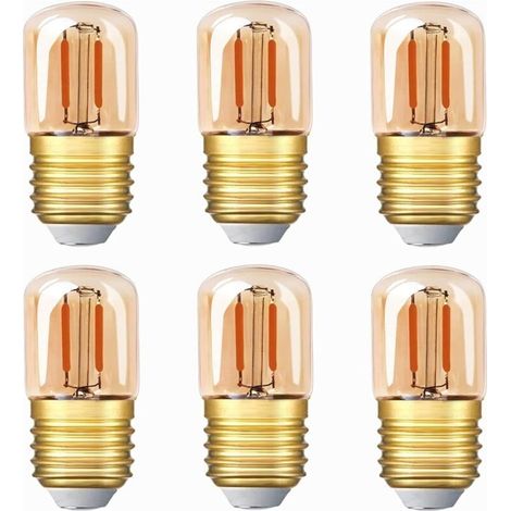 Mini ampoule LED tubulaire, 1W T28 Edison Ampoule à filament LED E27 Base à vis 2200K Ampoule blanche super chaude pour décorative\u200e 80 lm non dimmable (verre ambré),220V, 6 Pack [Classe énerg (1/5)