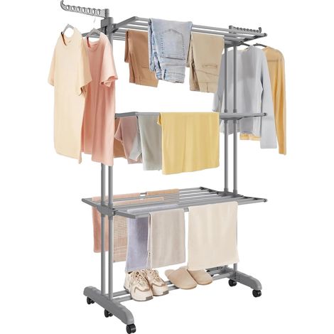 Asciugatrice a tamburo, design pieghevole, ripiani regolabili, colore grigio (1/2)