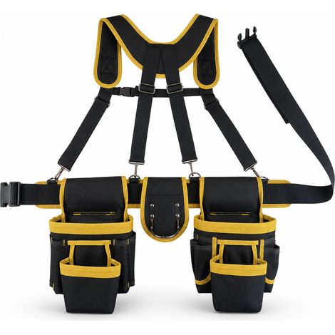 Ceinture porte outils électricien multifonction en Oxford noir et ocre (1/5)