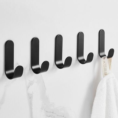 5 Pièces Crochet Adhésif 3M Autocollants Crochet Murale Salle de Bain Porte Serviette Imperméable pour Chambre Salle de Bain Cuisine Plafond accrocher des Peignoirs (Noir) (1/5)