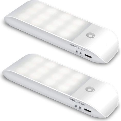 Wiederaufladbares LED-Nachtlicht, [2er-Pack] LED-Lampe mit automatischem Bewegungssensor, tragbare magnetische Wandleuchte, für Schrank, Schlafzimmer, Flur, Kleiderschrank, Treppe [12 LED] [Energiekla