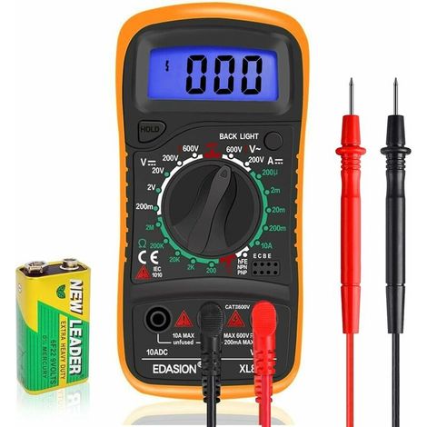 Digital Multimeter Car Battery Circuit Multi Tester Voltmeter Ammeter OHM AC/DC Voltage DC Current Continuity Resistance Diodes Transistor Electrical Test Meter with Test Leads Backlight LCD