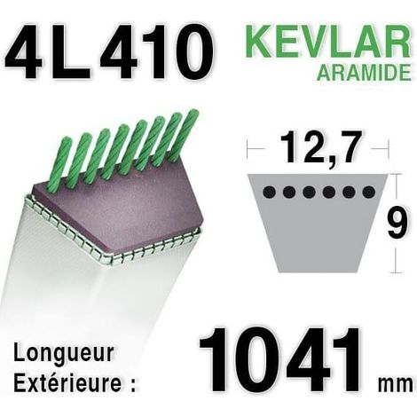 Courroie trapézoïdale 4L410 – Longueur 1041 mm – 12,7 mm x 9 mm – Accessoire pour tondeuse – Adaptable sur plusieurs marques
