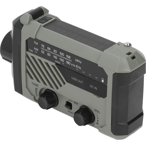 Radio solaire à manivelle multifonction AM/FM avec batterie externe rechargeable USB, radio météo d'urgence et lampe torche LED vert olive (1/5)