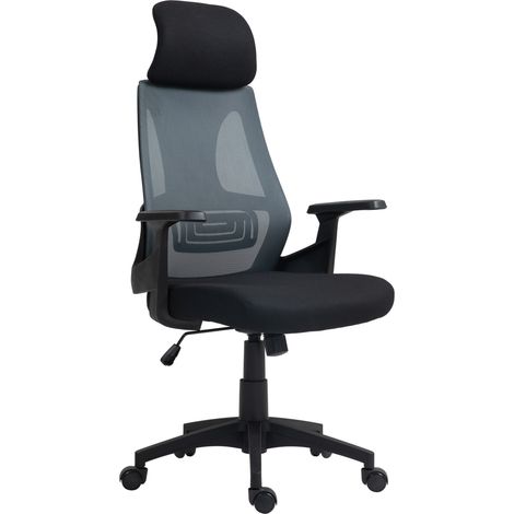 Bürostuhl mit Lendenwirbelstütze und Kopfstütze, höhenverstellbarem Drehsitz, schwarz (1/5)
