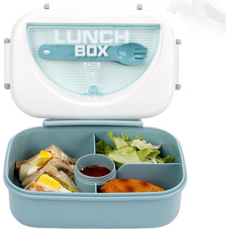 Boîte à bento étanche de qualité supérieure pour adultes - Contenant à lunch à 3 compartiments de 1,6 L, sans BPA, portable pour la préparation des repas en déplacement (vert) (1/5)