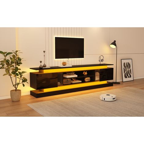 Meuble TV 180x35x60 cm MDF noir, LED RGB Bluetooth et rangement pour salon – MEUBLIV (1/5)