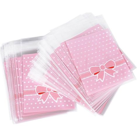 8x10CM+2.8CM 200 unidades de bolsitas para dulces/envoltorios con estampado de pajarita rosa autoadhesivas para dulces, joyas y objetos pequeños. (1/5)