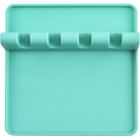 Scolapiatti da cucina in silicone con tappetino scolapiatti, porta cucchiaio e forchetta, ideale per piano cottura e piano cottura, resistente al calore e senza BPA, verde
