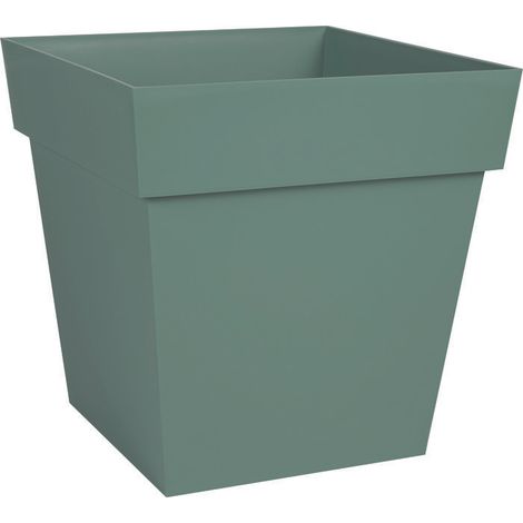 EDA PLASTIQUE - Pot de fleur carre Toscane - 32 x 32 x H 32 cm - 22 L - Vert laurier (1/6)