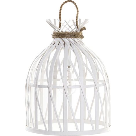 DKD Home Decor Lustre Suspension Bambou Blanc 30.5x30.5x40.5 cm (1/4)