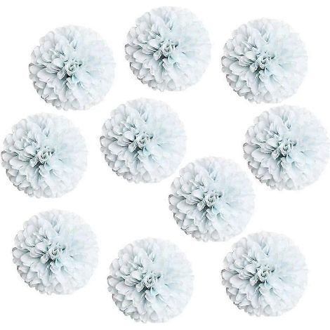 Lot de 10 têtes de chrysanthèmes artificiels en soie, décoration de mariage et de fête à faire soi-même-Light blue gray