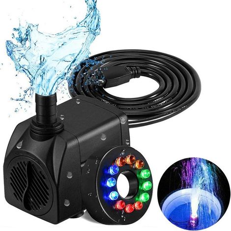 Pompe à eau submersible LED 16 W pour fontaine, robuste et silencieuse, avec éclairage intégré, idéale pour aquarium, piscine et jardin. (1/5)