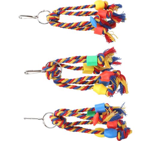 Jouet à mâcher pour petits perroquets : corde en coton colorée avec perles en plastique. (1/5)