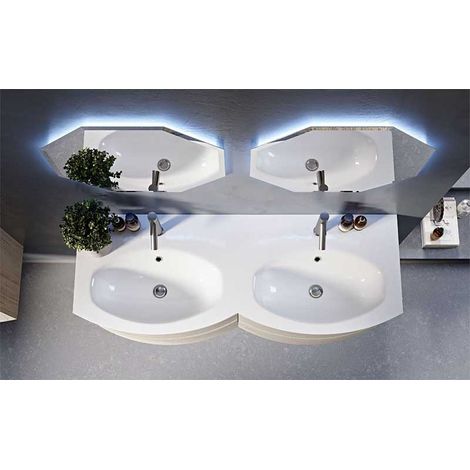 Mobile Bagno Vague138 cm SospesoVerde Opaco Base 4 cassetti - Doppio Lavabo in Resina (1/5)