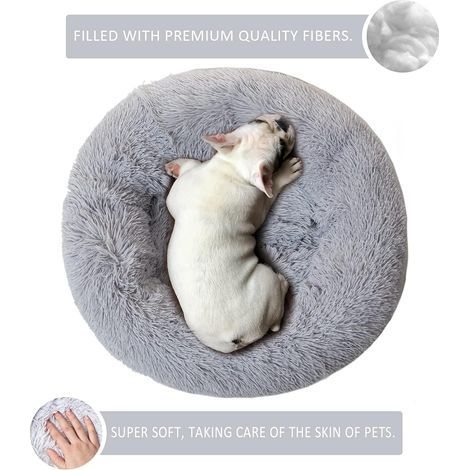 Runder Plüschkorb für Hunde und Katzen, runder Hundekissenkorb, Katzen-Donutkorb, warmes Nestkissenbett, bequem zum Schlafen im Bienenstock (60 cm, Grau) (1/4)