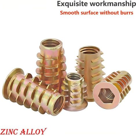 20 Pièces Écrou Hexagonal Fileté en, M8 x 15mm Filetés à Tête Plate, Écrous à Insert Fileté en Forme d'échelle pour Meubles en Bois (1/4)