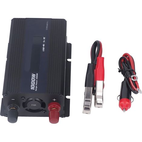Onduleur solaire 1000W noir avec écran LED, convertisseur de puissance pour voiture, transforme DC12V en AC220V. (1/5)