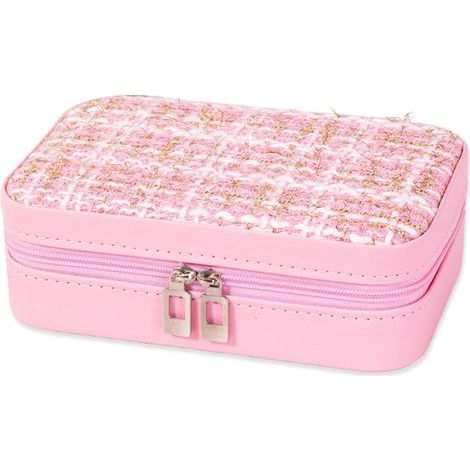 Reise-Schmuckkästchen — Tragbarer Schmuckorganizer aus PU-Leder — Kompaktes Schmuckkästchen (Geschenk) — Spezieller Reise-Schmuckorganizer, geeignet für Armbänder (Rosa) (1/5)