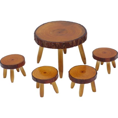 Table et chaises rondes en bois pour maison de poupée, mobilier miniature et accessoires. (1/5)