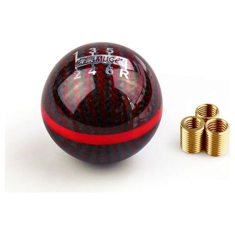 Pommeau de levier de vitesse MUGEN en fibre de carbone - Boîte manuelle 5/6 vitesses - Fibre de carbone, Cadeau d'affaires - 6 vitesses, bicolore noir et rouge (1/4)