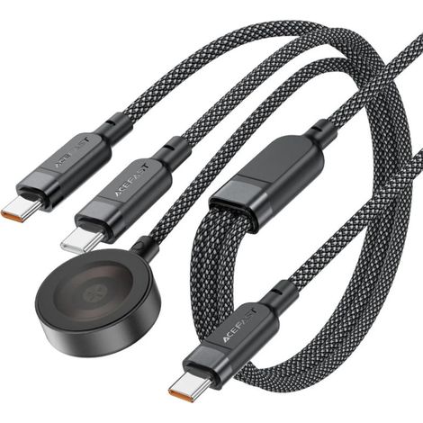 Cavo 3 in 1 USB-C - 2x USB-C / caricabatterie Apple Watch Qi 480 Mb/s 100 W 1,2 m - nero (1/5)