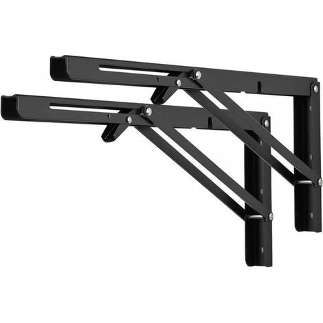 Support d'étagère pliable, support gain de place, charnière de table pliante murale, 20 cm, 2 pièces Noir (1/5)