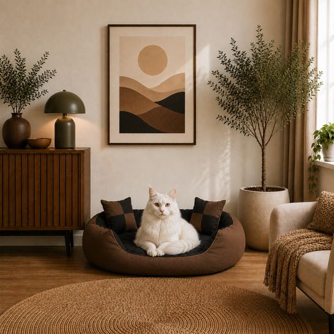 belviona Katzenkörbchen 4-in-1, wendbares Katzenbett mit niedrigem Einstieg, kratzfest & wasserabweisend, 85x70 cm, schwarz/braun (1/5)