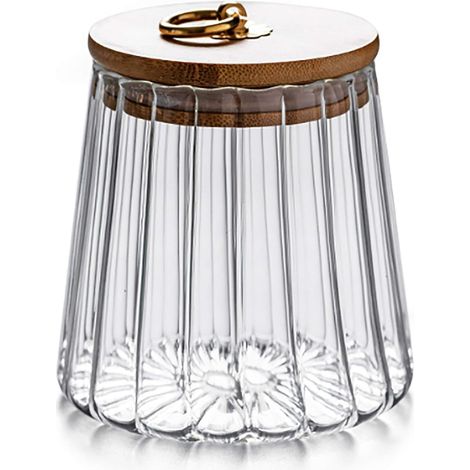 Boîte à café/noix en verre hermétique, en forme de pétale, avec couvercle en bambou et poignée en métal pour une prise en main facile (600 ml). (1/5)