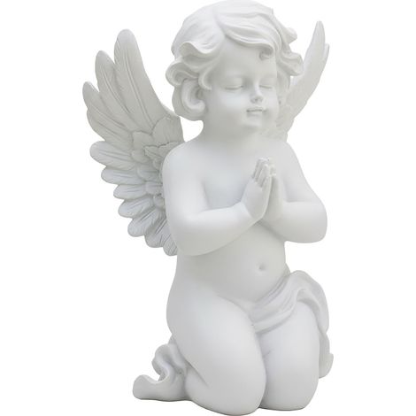 Relaxdays Ángel rezando, poliresina, resistente a la intemperie, heladas y UV, 36×22,5×18 cm, adorno para tumba, blanco