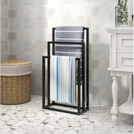 Toallero de pie 45x22x86 cm negro de metal con 3 niveles y secado rápido (1/5)