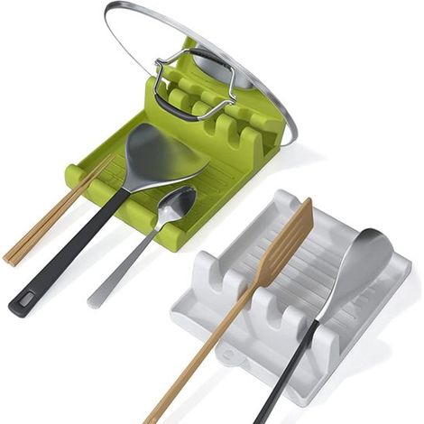 Soporte para utensilios de cocina IYOOH, espátula, cucharón, soporte multifuncional para espátula de cocina con soporte para tapa, 2 piezas (1/5)