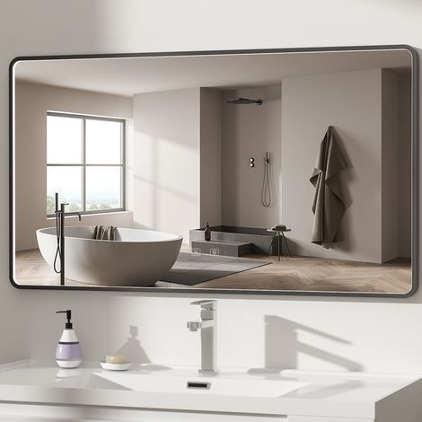 AquaWise Miroir de salle de bain LED Cadre noir 110x70 cm Anti-buée 3 couleurs de lumière, Dimmable, Installation horizontale/verticale