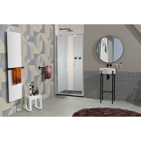 Nicchia doccia 100 cm saloon con profili in alluminio brillantato cromo e finitura pannelli trasparente - Cee Art