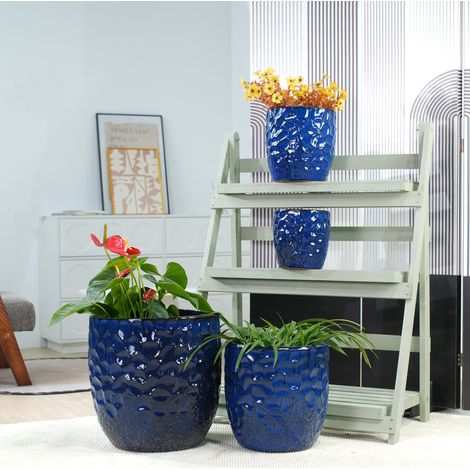 Maceta de cerámica azul marino de 4 piezas, Ø38/30/22,5/18 cm OKMYHOME (1/5)
