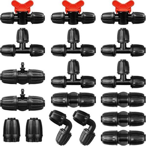 Kit de 18 raccords d'irrigation goutte à goutte de 1/2 pouce avec connecteurs à barbes verrouillables pour tuyau de 16 mm (diamètre extérieur 15,7 mm, diamètre intérieur 13,2 mm) : 5 tés, 4 raccords d (1/5)