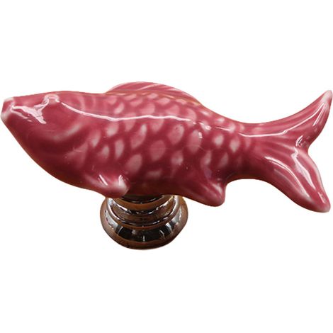Fish Shape Ceramic Door Knob Drawer Cupboard Wardrobe Furniture Pull Handle (Purple) (1/2)