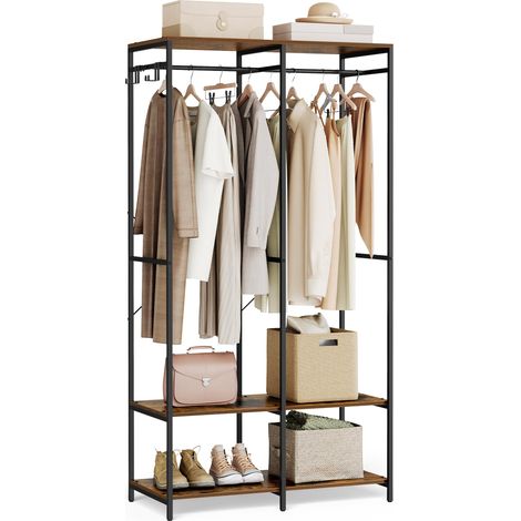 Armoire Vêtements Portable, Penderie Métal Pliable, Étagères de Rangement avec Tringle, Crochet Amovible, 40 x 94,5 x 180 cm, Marron Rustique RGR004B01 (1/5)