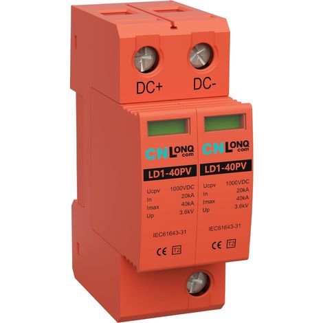 Parafoudre DC pour Installation PV DC1000V 20kA 40kA 2P Parafoudre pour photovoltaïque Solaire 35 mm Montage sur Rail DIN (1/5)