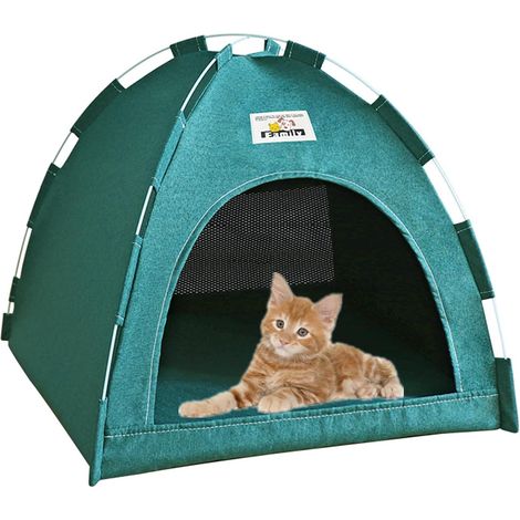 Tente pliable chat chien avec tapis de refroidissement, maison portable respirante pour animaux intérieur extérieur toutes saisons 68x68x60cm (1/5)