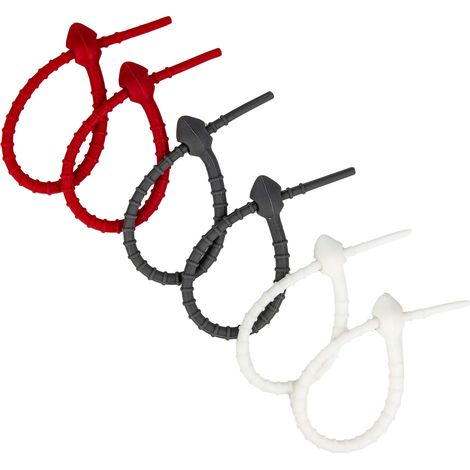 EUROTOOLS Silikon-Kabelbinder-Set 6,5 mm x 175 mm, 6-teilig, je 2 x rot, weiß und grau (1/3)