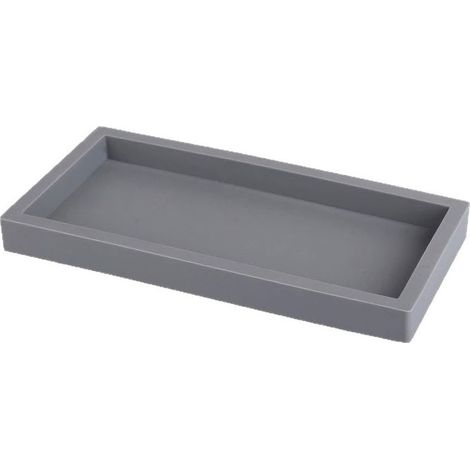 Bac de rangement pour salle de bain - plateau rectangulaire - Installation facile - Gris - Silicone - 20 x 10 x 2 cm (1/3)