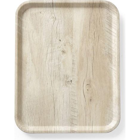 Plateau de Service, laminé, rectangulaire, antidérapant, Motif en Bois Clair, Multi-Usage, pour Buffet, Fast Food et Restauration Rapide, Passe au Lave-Vaisselle, 330x430x(H) 13mm, mélamine (1/4)