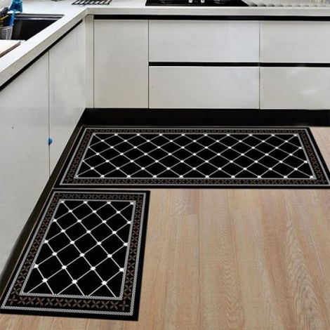 Tapis De Cuisine - Polyester - 40x60 cm + 40x120 cm - Pour Sol Cuisine Porte - Lot De 2 (1/3)